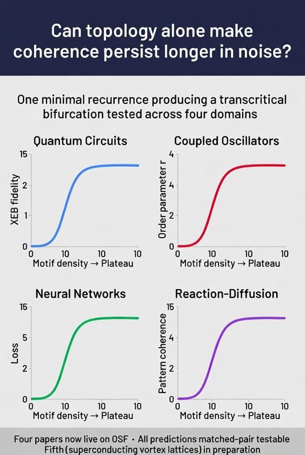 Can Topology Delay Coherence Decay in Noisy Systems? A Minimal Recurrence and a Falsifiable Test Across Quantum, Classical, and Computational System